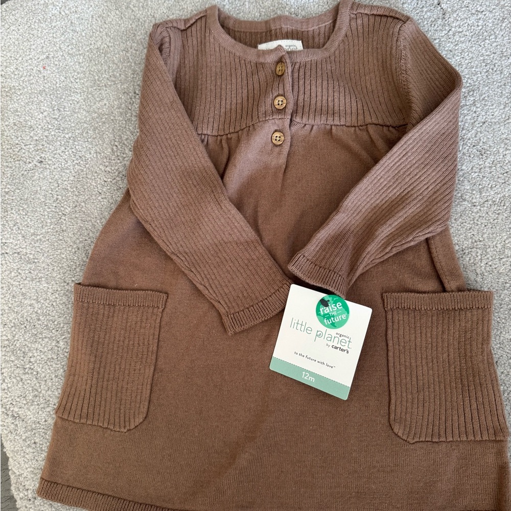 Little Planet by Carter's Brown Knit Pocket Dress - Brown
